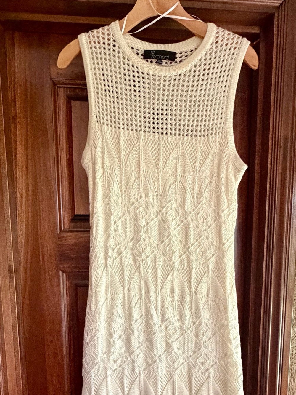 Boutique Cream Openwork Knit Sleeveless Dress